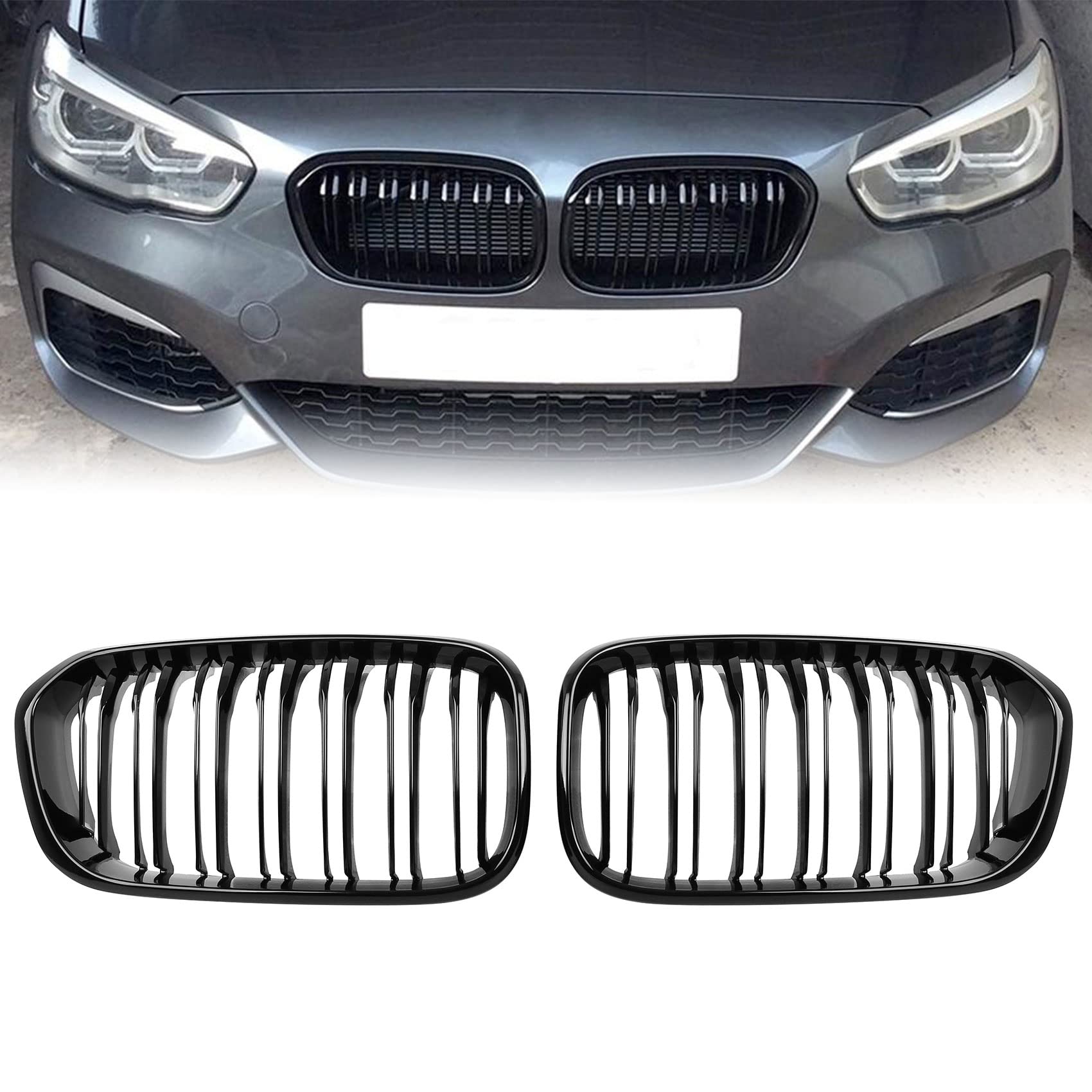 DOCAS Kühlergrill für 1er F20 F21 2015-2019 Nieren Doppelsteg Sport Glanz Schwarz von DOCAS