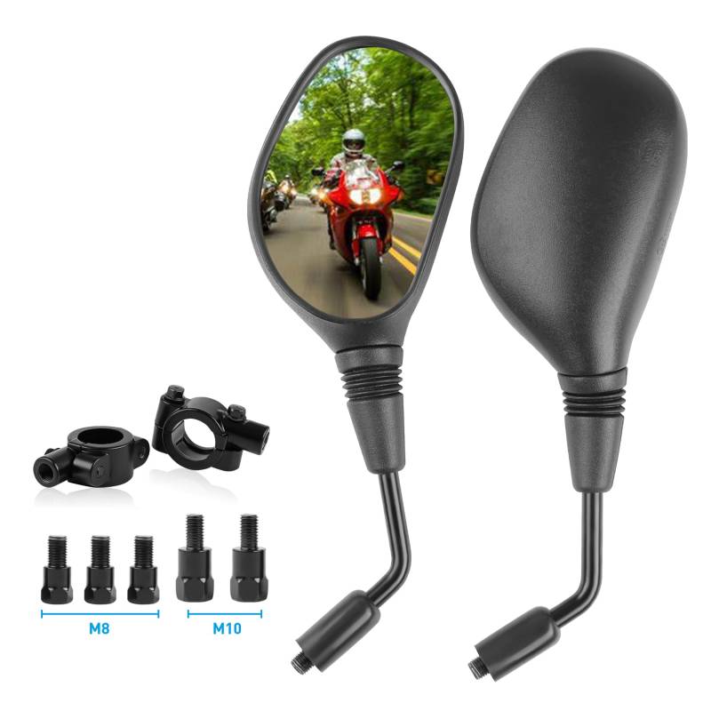 DOCAS Universal Motorrad Rückspiegel Set E-geprüft M8 M10 Schraubengewinde, Mit 7/8" 22mm Halterung für Quad Roller ATV, Moped Scooter（Stil 3） von DOCAS