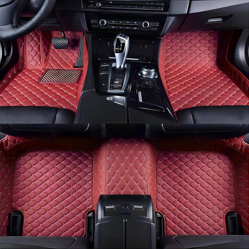 Auto FußMatten Nach Maß für Nissan Pathfinder 2004-2014,Leder Bodenmatte Fussmatten Automatten Vorne Hinten VollstäNdige Abdeckung Teppichschutzmatten Zubehör,H-Wine red von DOFFO