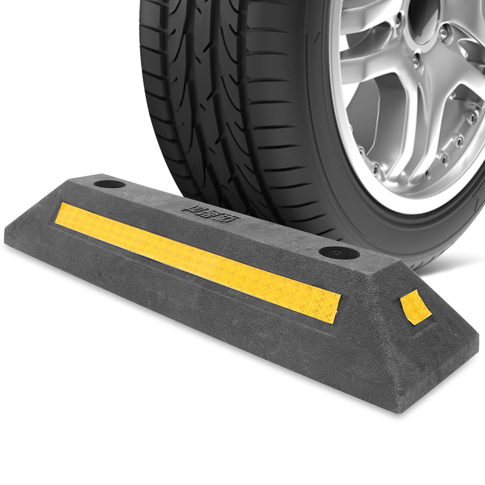 DOITOOL Autostopper Autogaragenradstopper Parkklotz Autoparkstopper Radstopper Mit Reflexstreifen Gummiparkplatzstopper Garagenautostopper Schwere Schwarze Stoßstange von DOITOOL