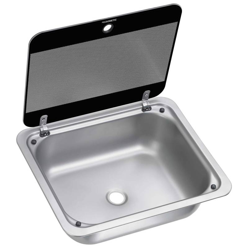 DOMETIC SNG 4133 Eckige Spüle mit Glasabdeckung, 410 x 335 mm für Wohnwagen, Boot, Caravan und Reisemobil von DOMETIC