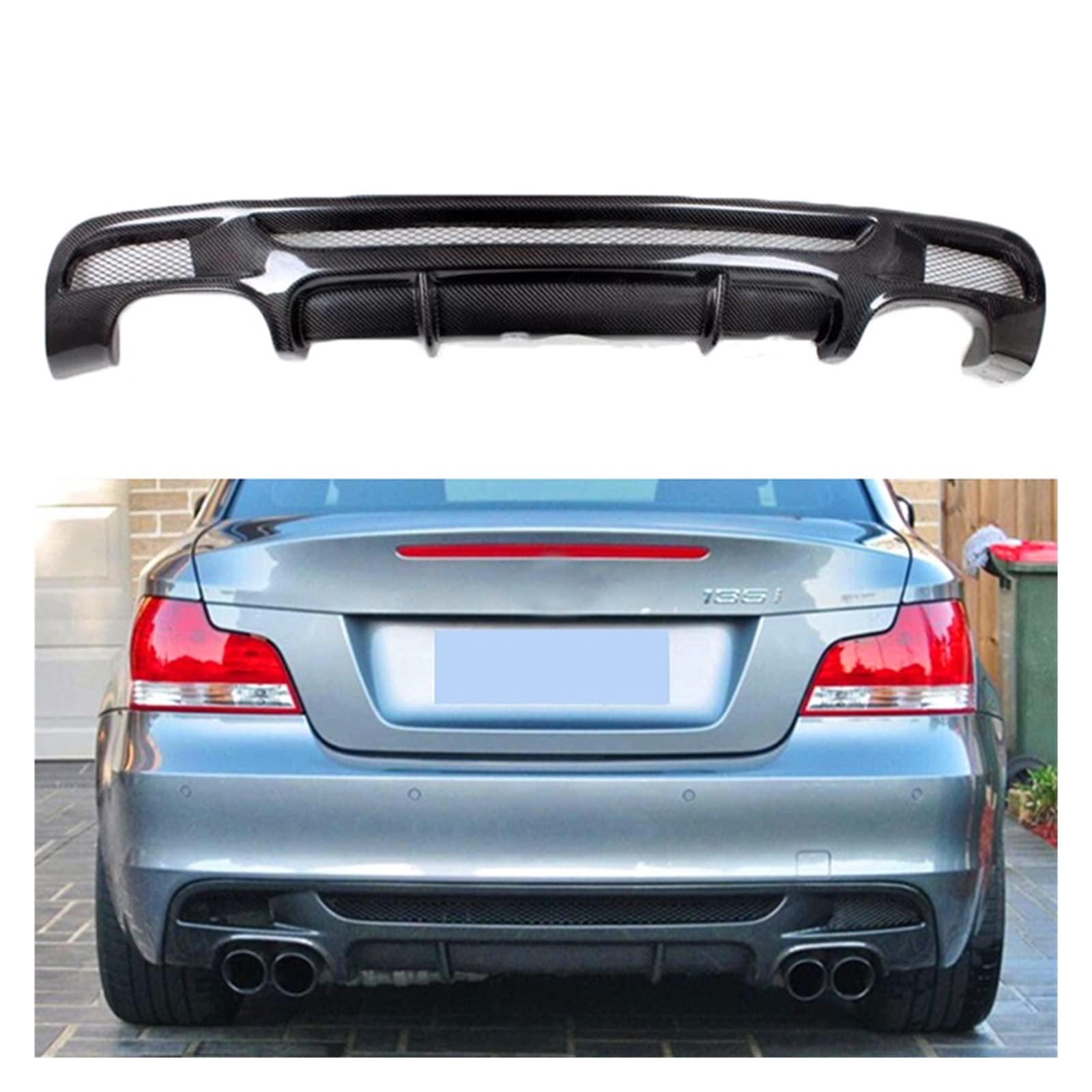 Auto Heckstoßstangen-Diffusor-Lippenspoiler Kompatibel mit BMW 1er E82 E88 M Sport 2-Türer 2007-2013 Vierauslässe Kohlefaser/GFK(Matt black FRP) von DOPQNYLZW