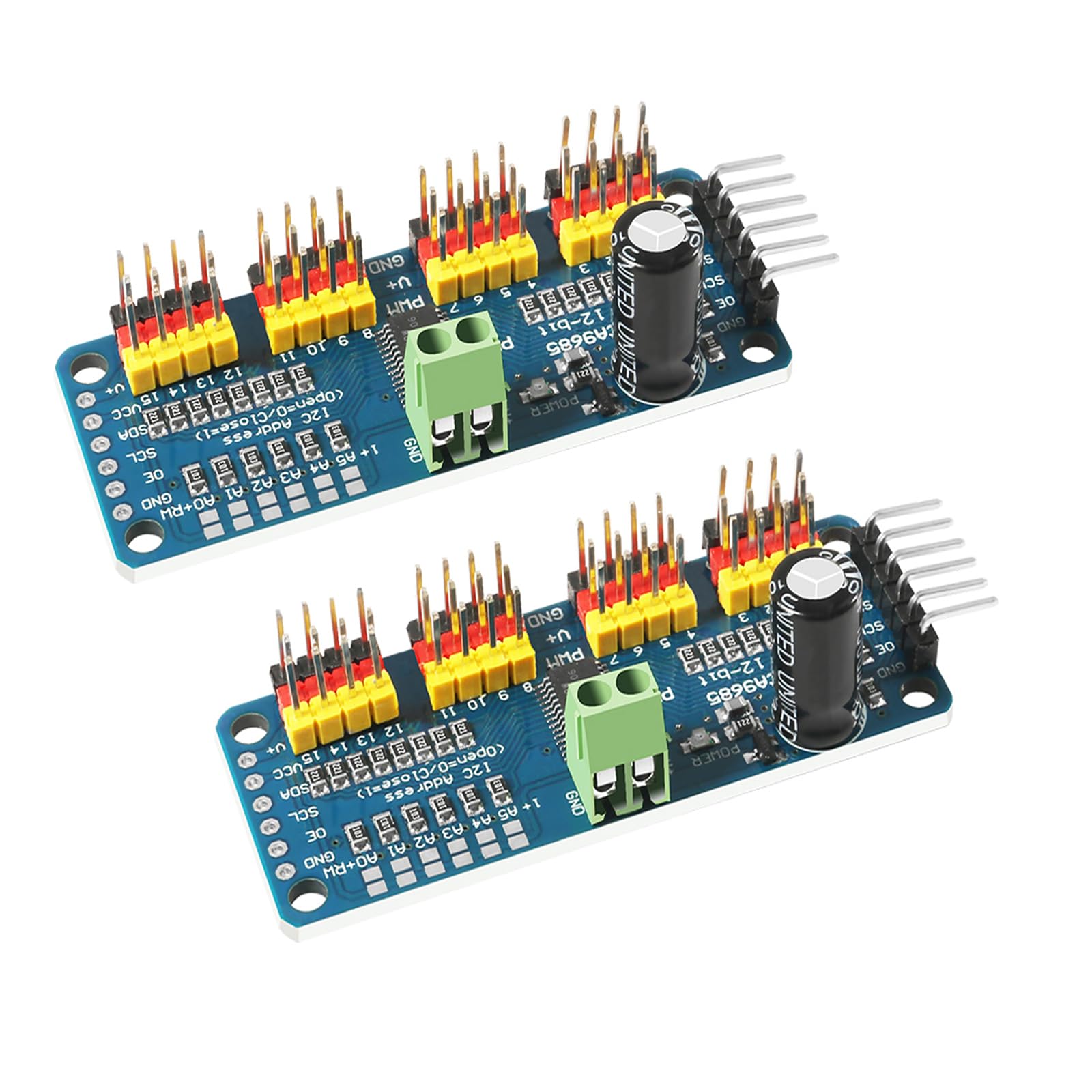 2PCS PCA9685 16-Kanal 12-Bit-PWM-Servotreiberplatine IIC-Schnittstelle PCA9685-Modulcontroller Kompatibel mit Raspberry Pi 2PCS PCA9685 16-Kanal 12-Bit-PWM-Servotreiberplatine IIC-Schnittstelle PCA9685-Modulcontroller Kompatibel mit Raspberry Pi von DORHEA