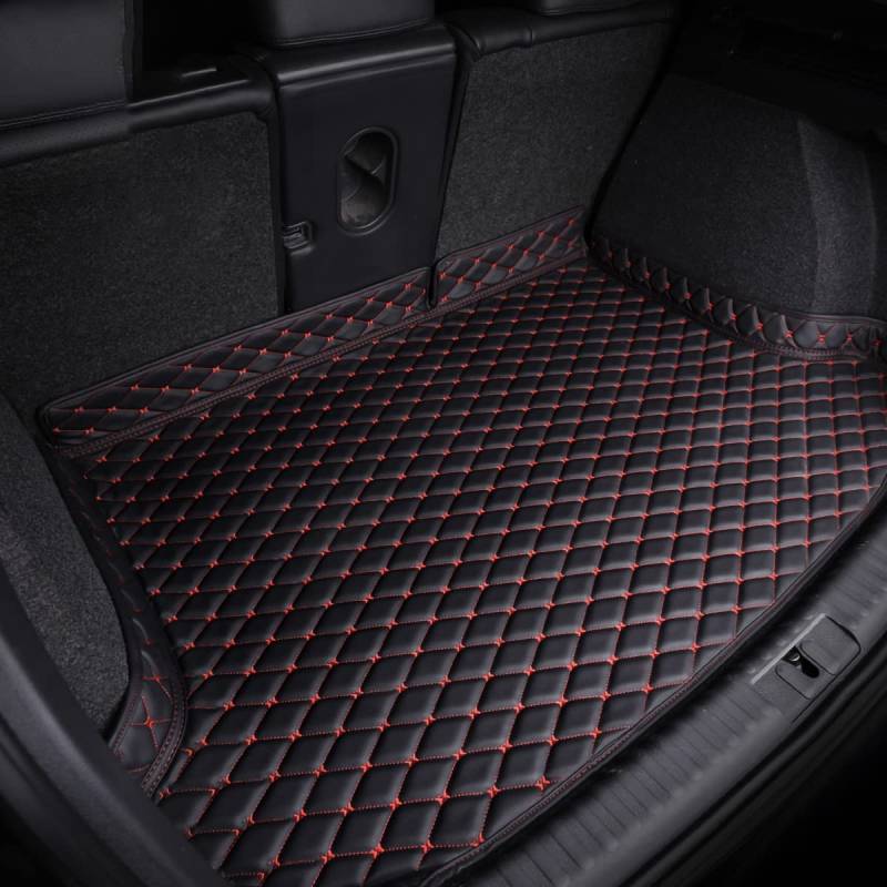 Auto Leder Kofferraummatte für A-u-di Q5 2017-2022 2023, Antirutschmatte Wasserdicht Kratzfeste Kofferraumwanne Kofferraumschutz,Black-Red-Plus von DOUII
