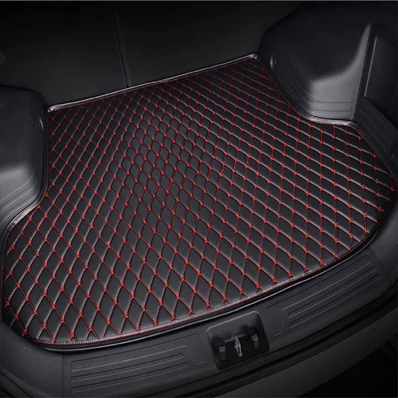 Auto Leder Kofferraummatte für Audi Q4 e-tron 2022-2024, Antirutschmatte Wasserdicht Kratzfeste Kofferraumwanne Kofferraumschutz,Black-Red von DOUII