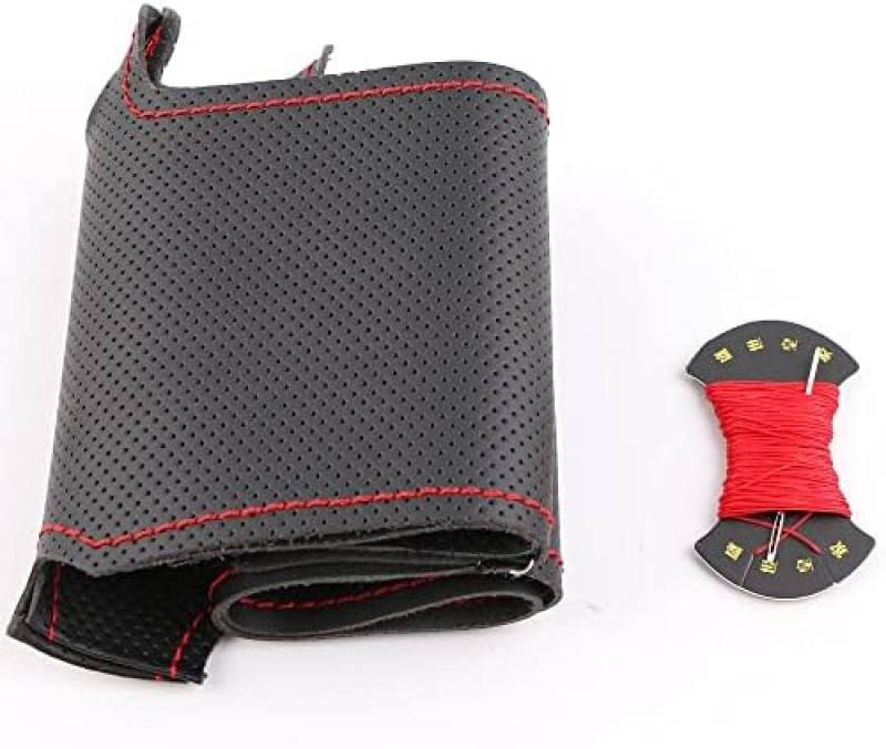 Schwarzer Leder-Auto-Lenkradbezug, für Honda Jazz 2007–2008. Handgenähter Auto-Lenkradbezug von DOUKI