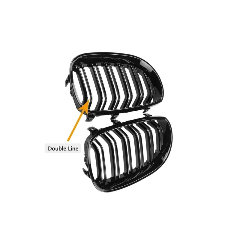 Haubengrill 2 Stücke Für M5 Für 5er-Serie E60 E61 2003-2009 Auto Vorderen Stoßfänger Nieren Racing Grills Glänzend Matt Schwarz Vorne Haube Kühlergrill(Double Line Glossy) von DPEDFVXVMR