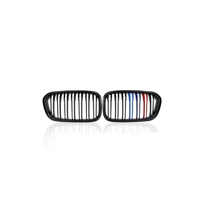 Haubengrill 2Pcs Für 1 Serie F20 F21 2012-2019 Auto Vorderen Stoßfänger Gitter Nieren Grill Racing Glanz Schwarz Vorne Haube Kühlergrill(Double-3-Color) von DPEDFVXVMR