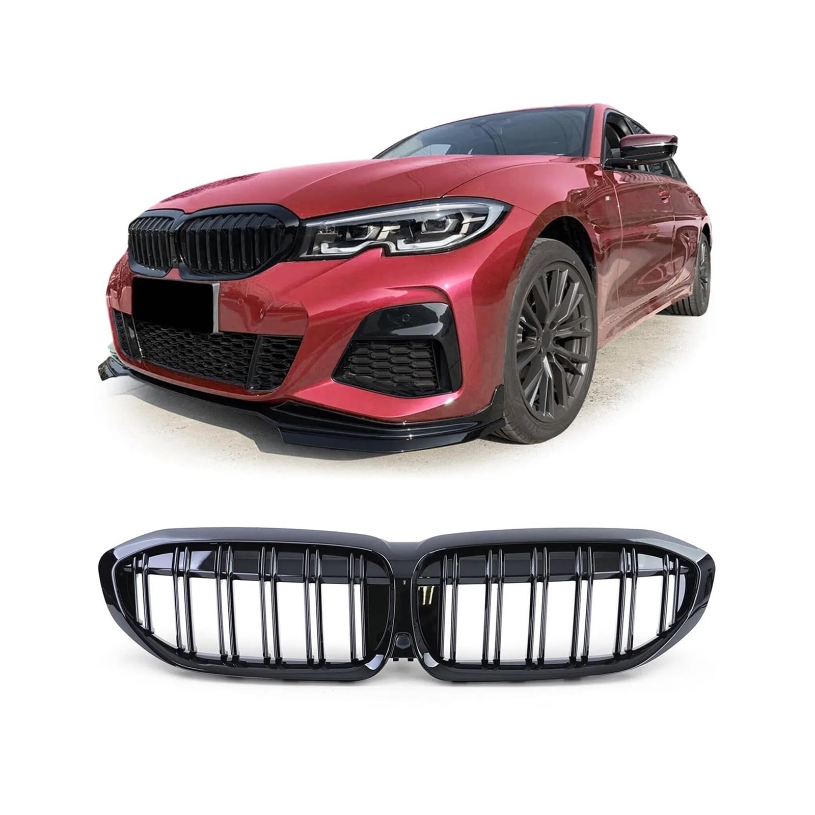 Haubengrill Für 3er-Serie G20 G21 G28 2019–2022 Auto Frontstoßstange Haube Nierengrill Renngitter Black Diamond Meteor Style Vorne Haube Kühlergrill(2 Slat-Gloss Black) von DPEDFVXVMR