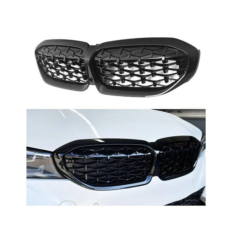 Haubengrill Für 3er-Serie G20 G21 G28 2019–2022 Auto Frontstoßstange Haube Nierengrill Renngitter Black Diamond Meteor Style Vorne Haube Kühlergrill(Diamonds-Gloss Black) von DPEDFVXVMR