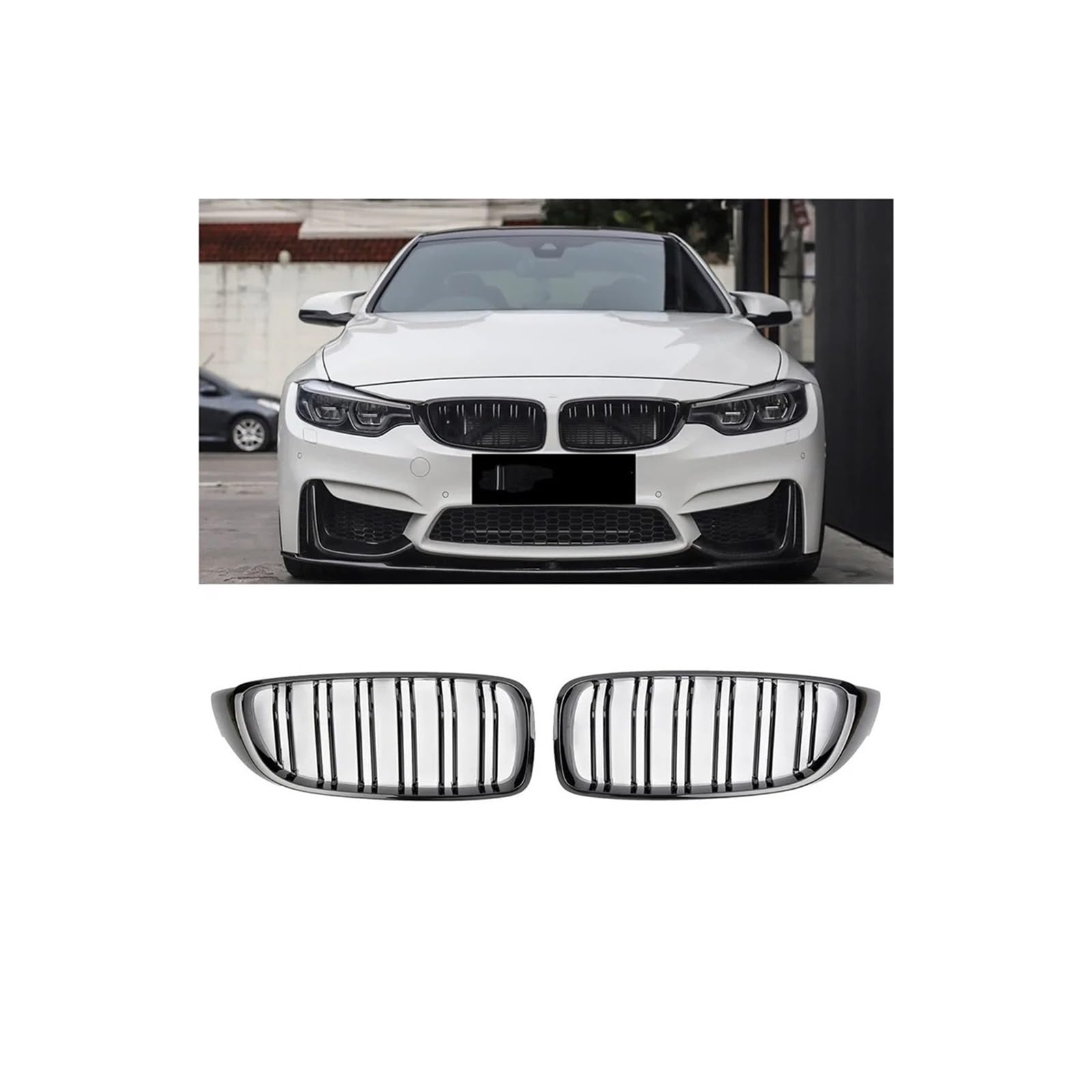 Haubengrill Für 4er-Serie Für M3 Für M4 F32 F33 F36 F80 F82 2013-2019 Frontstoßstangengrill Doppellamellen Glänzend Schwarz Vorne Haube Kühlergrill(Glossy Black) von DPEDFVXVMR