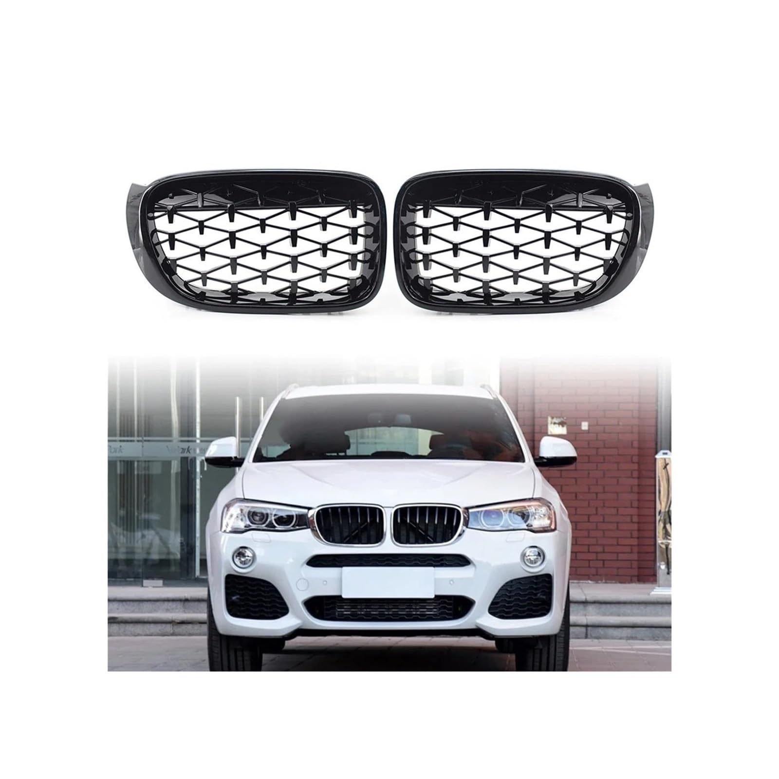 Haubengrill Für X3 F25 Für X4 F26 2014 2015 2016 2017 Auto Front Nierengrill Diamant Meteor Mesh Grills Vorne Haube Kühlergrill(Black) von DPEDFVXVMR