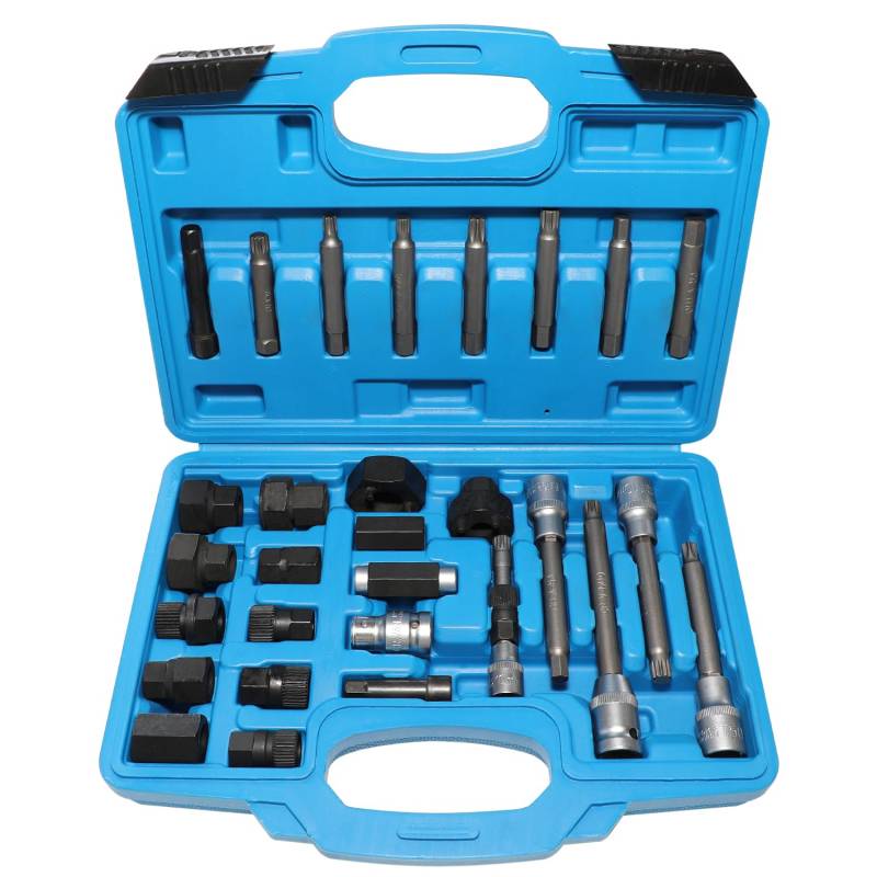 DPTOOL 30 Stück Generatorriemenscheibe entfernen Installationswerkzeugsatz Freilaufriemenscheiben-Entferner Steckschlüssel-Bohrer Kompatibel mit Ford Kompatibel mit GM von DPTOOL