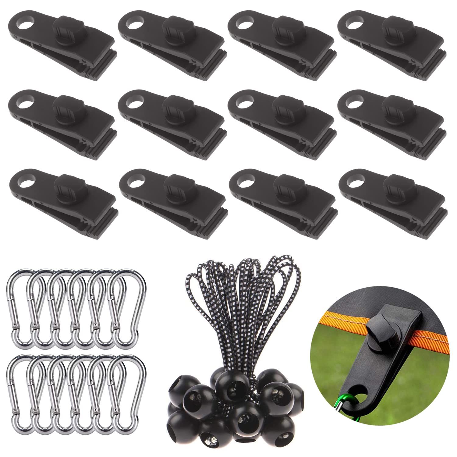 DQZSY 12 Zelthalterungen, 12 Schnallen und 12 Gummibandkugelzeltwerkzeuge zur Befestigung der Plane, des Campingclips, der Plane, der Schwimmbadabdeckung und der Bootsabdeckung DQZSY 12 Zelthalterungen, 12 Schnallen und 12 Gummibandkugelzeltwerkzeuge zur Befestigung der Plane, des Campingclips, der Plane, der Schwimmbadabdeckung und der Bootsabdeckung von DQZSY