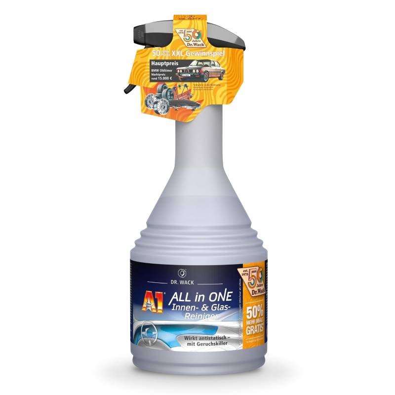 DR. WACK A1 ALL in ONE Innen- & Glasreiniger 750 ml (50% mehr Inhalt gratis) - Limited Edition - Auto Innenraum Reiniger - für Glas, Kunststoff, Polster, Leder & Lacke - Hochwertige Autopflege von Dr. Wack