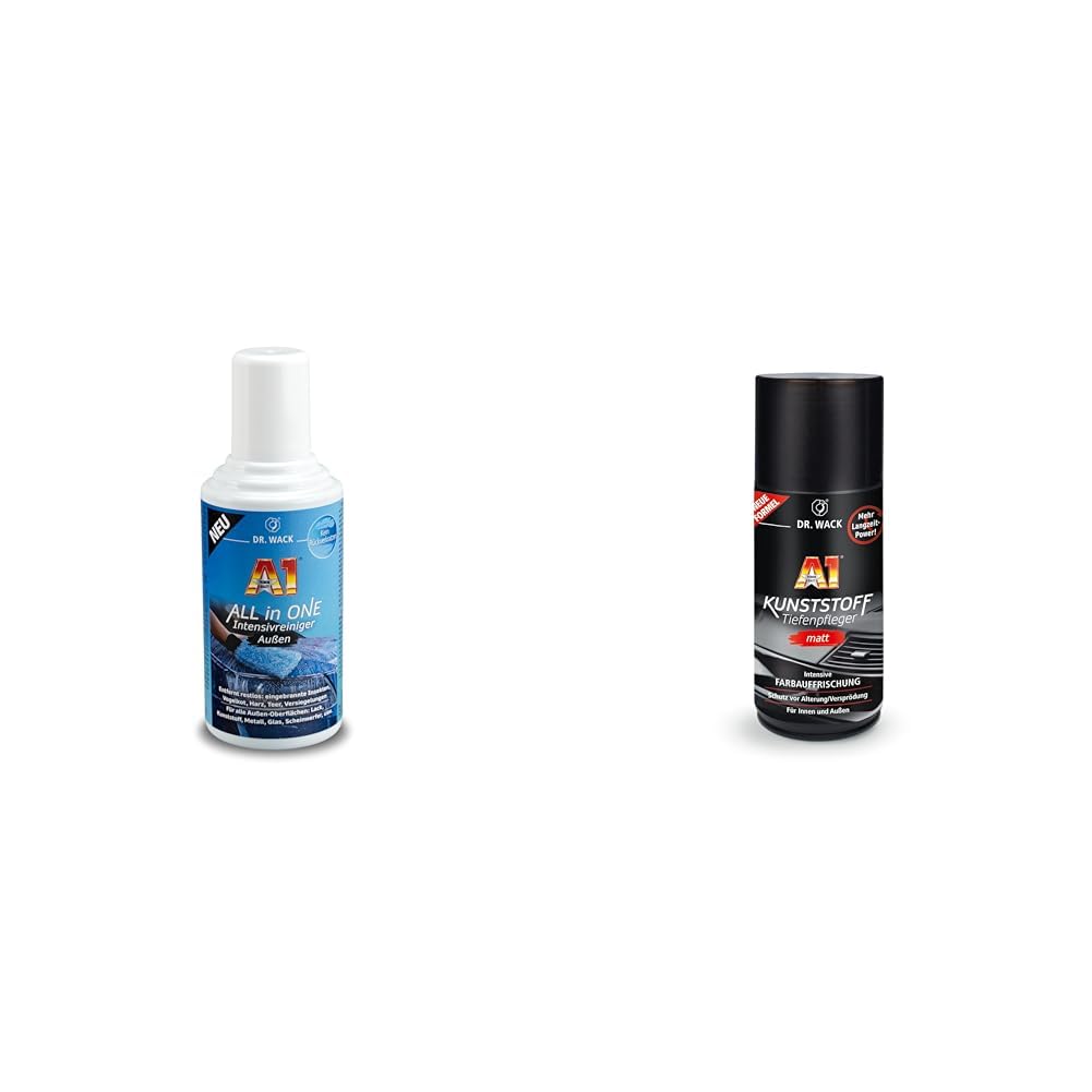 DR. WACK - A1 All in ONE Intensivreiniger Außen 500ml I Schonender Alles-Entferner & A1 Kunststoff Tiefenpfleger matt 250 ml – Auto Kunststoffpflege DR. WACK - A1 All in ONE Intensivreiniger Außen 500ml I Schonender Alles-Entferner & A1 Kunststoff Tiefenpfleger matt 250 ml – Auto Kunststoffpflege von DR. WACK