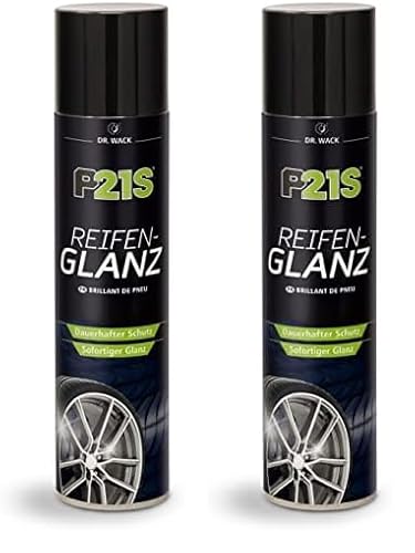 DR. WACK P21S Reifen-Glanz Spray 400 ml - Reifenpflege fürs Auto - Ausbleichschutz vor UV-Strahlung - Für alle Reifentypen - Neuer Glanz für verblasste Reifen - Hochwertige Autopflege (Packung mit 2) von Dr. Wack