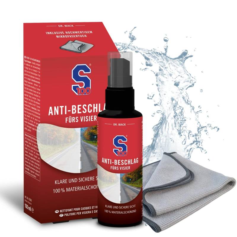 DR. WACK - S100 Anti-Beschlag Spray 100 ml inkl. Mikrofasertuch - Verhindert das Beschlagen von Motorradvisieren & Brillen - 100% materialschonend - Hochwertige Motorradpflege von Dr. Wack