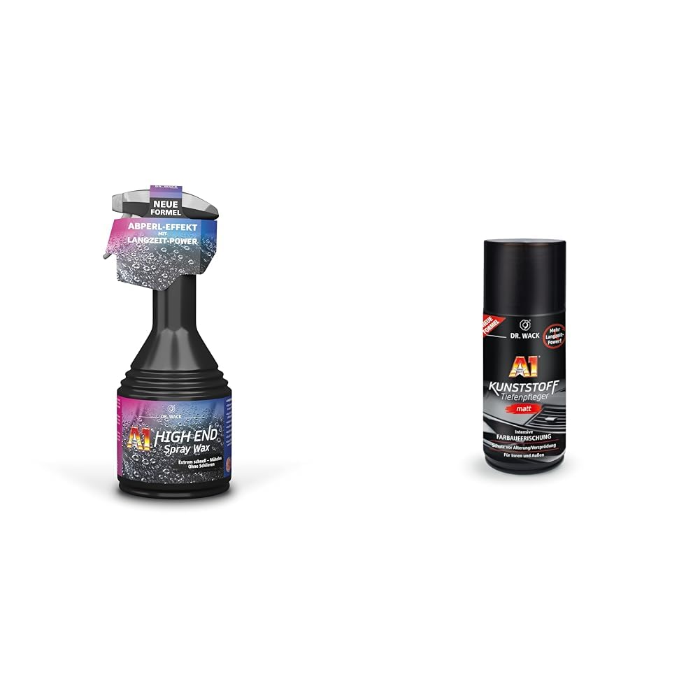 Dr. Wack – A1 HIGH END Spray Wax, 500 ml & A1 Kunststoff-Tiefenpfleger MATT – NEUE FORMEL 250 ml inkl. Spezial-Schwamm I Premium Auto-Kunststoffpflege für innen & außen Dr. Wack – A1 HIGH END Spray Wax, 500 ml & A1 Kunststoff-Tiefenpfleger MATT – NEUE FORMEL 250 ml inkl. Spezial-Schwamm I Premium Auto-Kunststoffpflege für innen & außen von DR. WACK