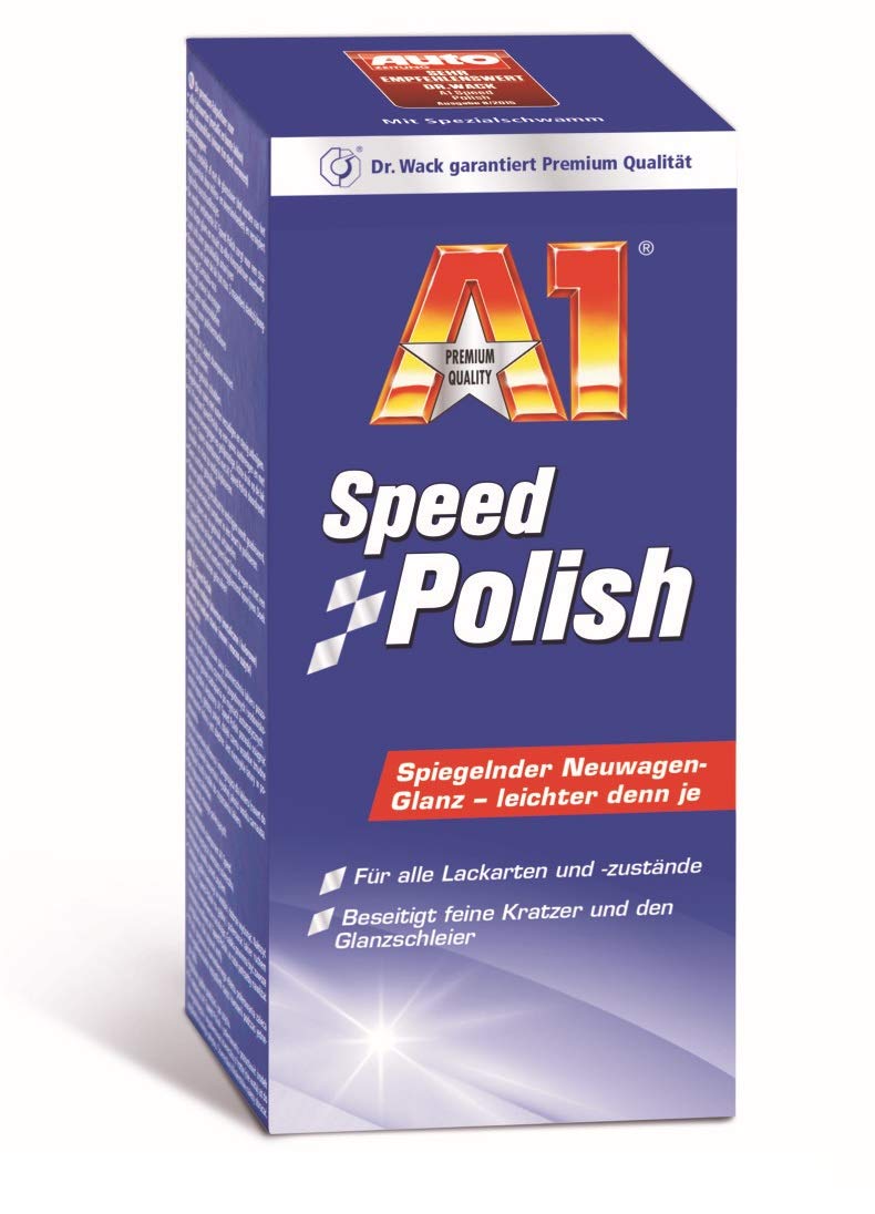 Dr. Wack – A1 Speed Polish 250 ml inkl. Spezial-Schwamm I Premium Auto-Politur mit Carnauba-Wachs I Langanhaltender Schutz & Glanz I Für alle Lacke geeignet I Hochwertige Autopflege – Made in Germany von DR. WACK