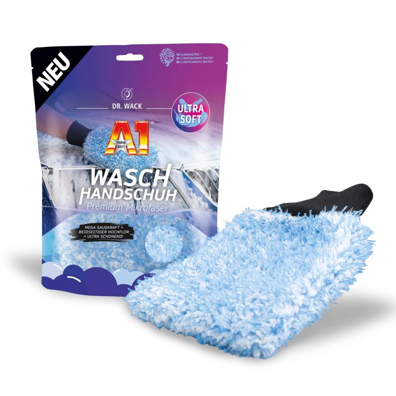 Dr. Wack - A1 Waschhandschuh Auto - Premium Mikrofaser I Ultra Softer Mikrofaser Handschuh I Starke Saugkraft I Hochwertige Autoreinigung, Blau von DR. WACK