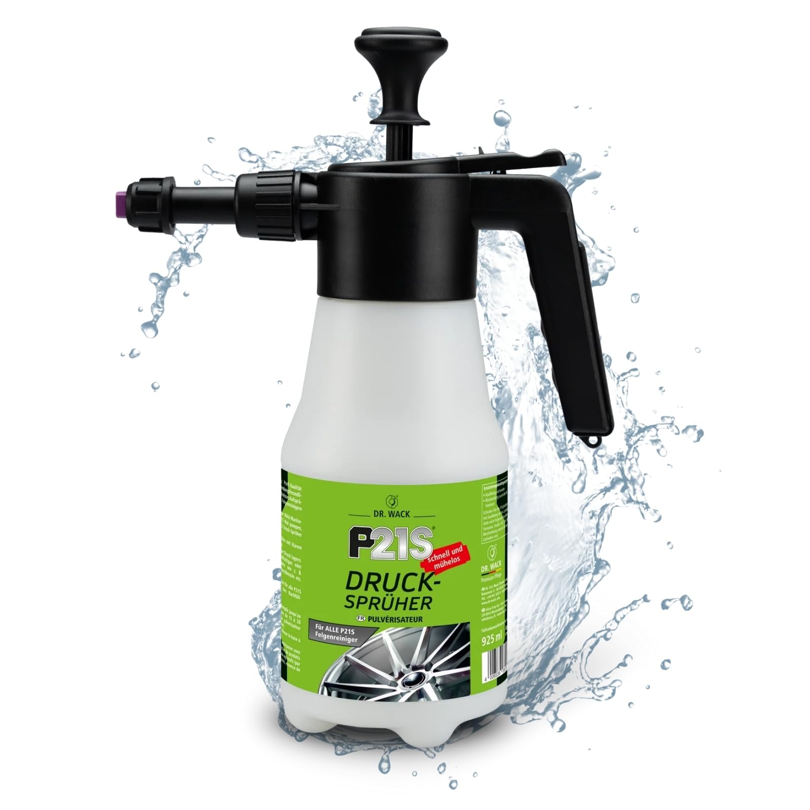 DR. WACK P21S Drucksprüher 925 ml - Sprühflasche für Felgenreiniger (ohne Inhalt) - Pumpflasche mit Drehventil - Schnelle & einfache Felgenreinigung - Auto Zubehör - Hochwertige Autopflege von Dr. Wack