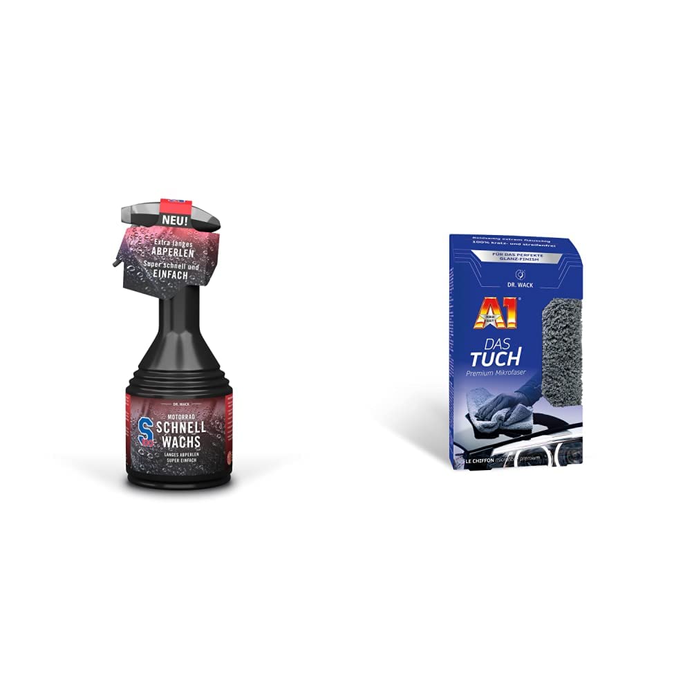 Dr. Wack – S100 Motorrad Schnellwachs 500 ml I Premium Motorrad-Wachs für monatelangen Abperl Effekt, Glanz & Lackschutz I Für alle Lacke & Kunststoffe & A1 DAS TUCH 40 x 40 cm Mikrofasertuch Dr. Wack – S100 Motorrad Schnellwachs 500 ml I Premium Motorrad-Wachs für monatelangen Abperl Effekt, Glanz & Lackschutz I Für alle Lacke & Kunststoffe & A1 DAS TUCH 40 x 40 cm Mikrofasertuch von DR. WACK