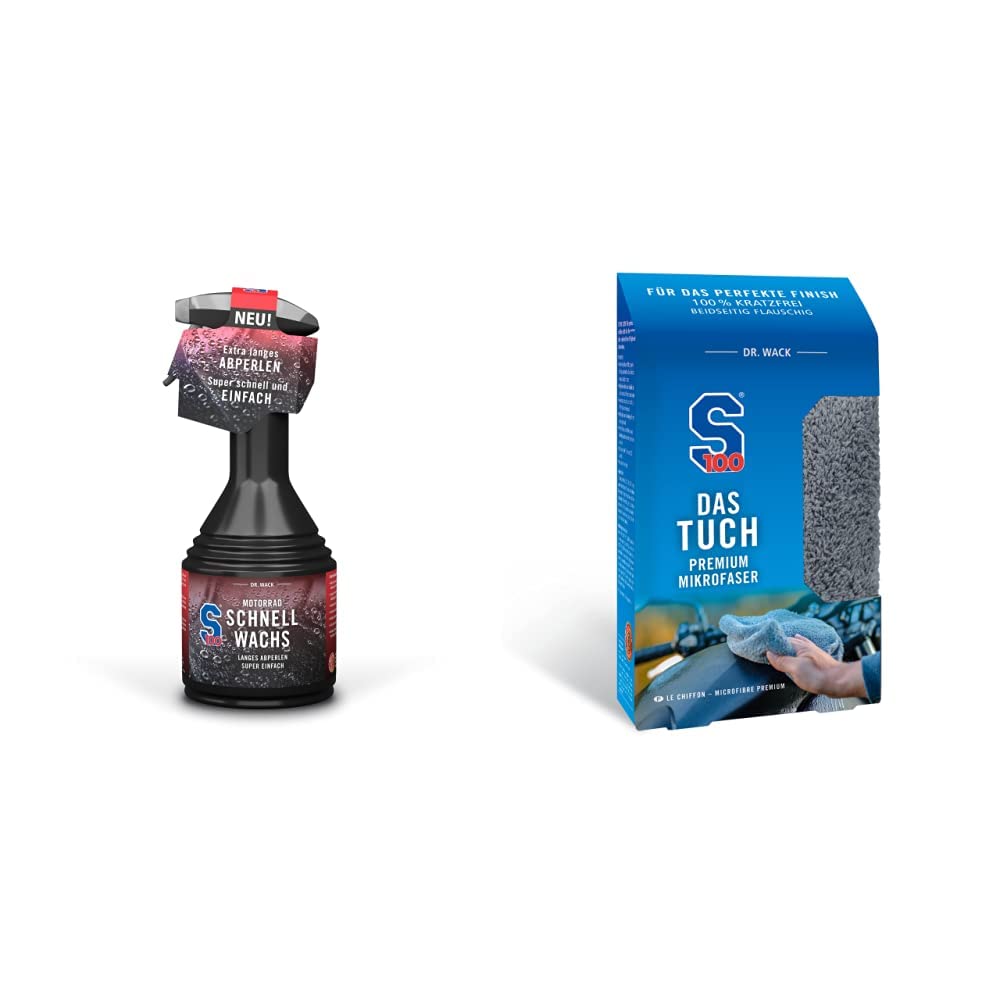 Dr. Wack – S100 Motorrad Schnellwachs 500 ml & S100 DAS Tuch 40 x 40 cm I Premium Mikrofasertuch für kratzfreies Polieren vom empfindlichen Lacken I Extrem weich, flauschig & fusselfrei Dr. Wack – S100 Motorrad Schnellwachs 500 ml & S100 DAS Tuch 40 x 40 cm I Premium Mikrofasertuch für kratzfreies Polieren vom empfindlichen Lacken I Extrem weich, flauschig & fusselfrei von DR. WACK