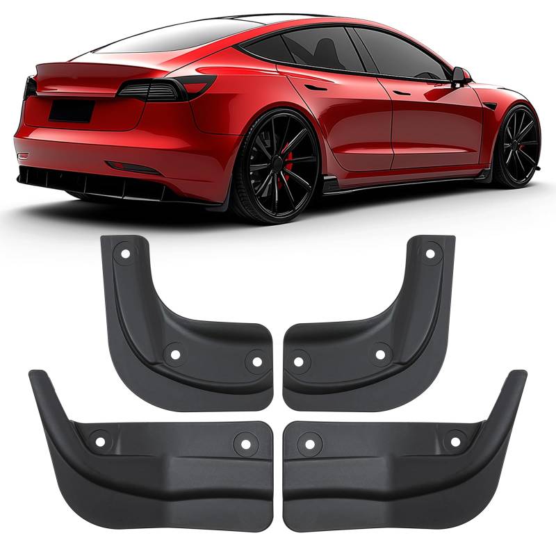 4 Stücke Schmutzfänger Spritzschutz Kompatibel für Tesla Model 3 Zubehör 2024 Fahrzeug Ablagerungsschutz Kein Bohren Kein Klebeband Schmutzfänger Reifenschutz Allwetter von DREAMIZER