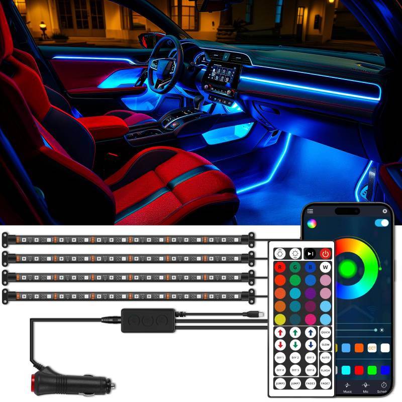 72 LED RGB Innenbeleuchtung Mit APP/Fernbedienung, Mehrfarbig Fußraumbeleuchtung, Atmosphäre Licht Mit Musikmodi, 12V Lichtstreifen für Auto LKW SUV Wohnmobil Yacht von DREAMIZER