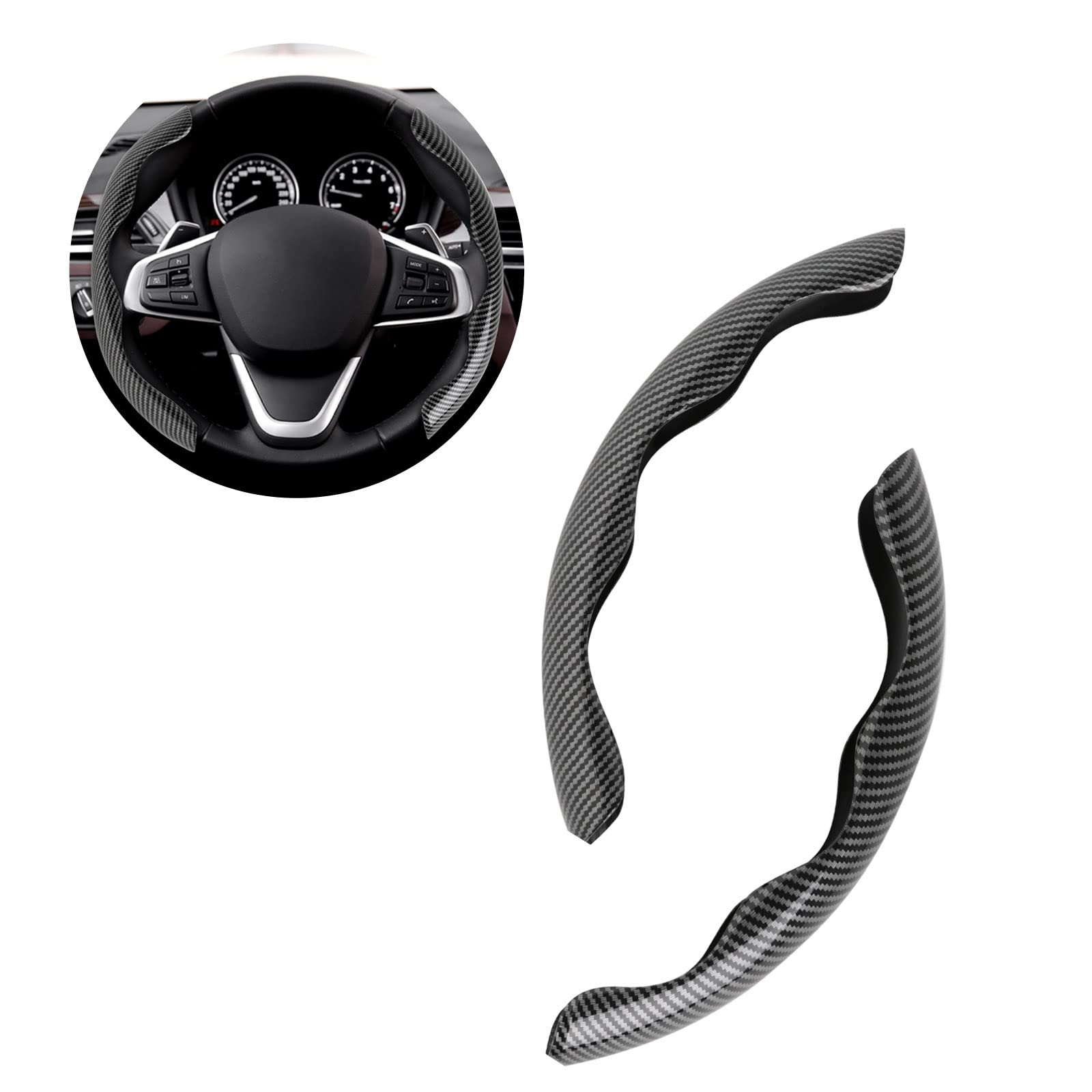 DREAMIZER Auto Lenkradbezug Universal 38CM 15inch Kohlefaser Anti Rutsch lenkradhülle Segmentierter lenkradhüllen Lenkrad Booster Cover, für Meisten Auto, SUV, LKW, 2 Stück DREAMIZER Auto Lenkradbezug Universal 38CM 15inch Kohlefaser Anti Rutsch lenkradhülle Segmentierter lenkradhüllen Lenkrad Booster Cover, für Meisten Auto, SUV, LKW, 2 Stück von DREAMIZER