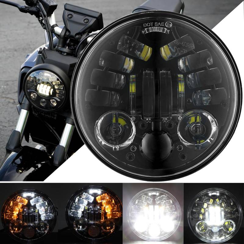 DREAMIZER 5,75 Zoll LED Scheinwerfer E-geprüft mit Blinker Tagfahrlicht Kompatibel mit Harley Dyna Softail Sportster Nightster 48 Iron 883 1200 Wide Glide Low Rider Night Rod Indian Scout Triumph von DREAMIZER