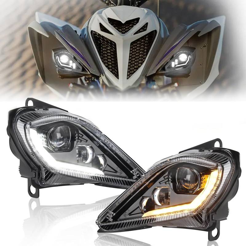 DREAMIZER 64W Motorrad LED Scheinwerfer E-geprüft Abblend und Fernlicht DRL Weiß mit integriertem Blinker in Amber für Yamaha ATV Raptor 700 2006-2022 YFZ 450 YFZ450R YFZ450X Wolverine 450 von DREAMIZER
