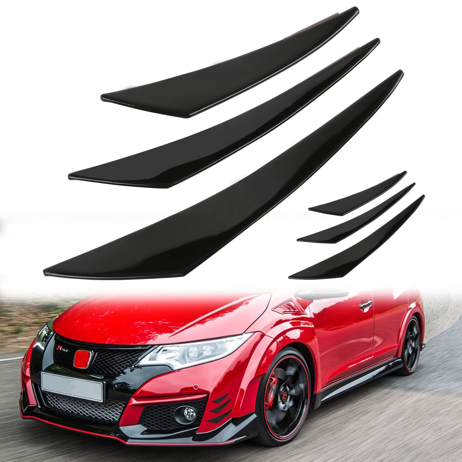 DREAMIZER 6PCS Schwarze Auto Frontstoßstange,Universal Gummi Auto Stoßstange Frontspoiler, Auto Flossen Splitter,Luftabweiser Spoiler Canard für Auto Styling Zubehör von DREAMIZER