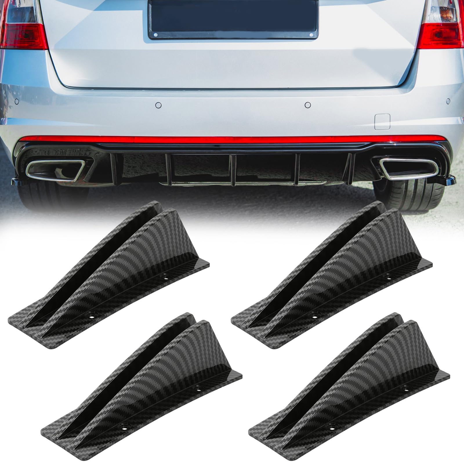 DREAMIZER Auto Heckspoiler, 4PCS Universal Car Heck Stoßstange Spoiler Diffusor, ABS hinteren Stoßstange Spoiler, Kohlenstoff Spoiler Flossenschutzdekoration von DREAMIZER