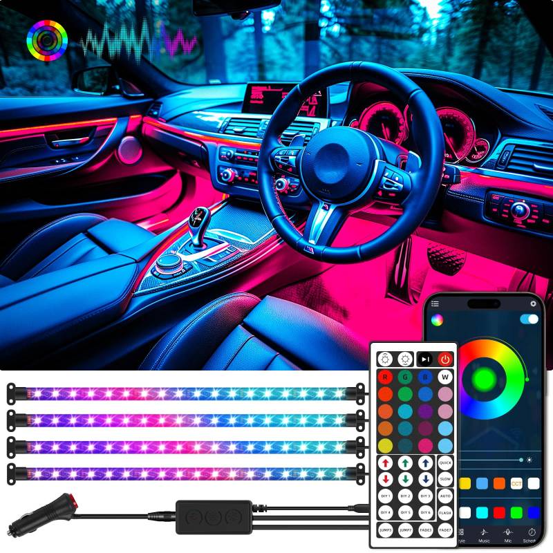 DREAMIZER Auto Innenbeleuchtung, 72 LEDs 16 Millionen Farben Auto Fußraumbeleuchtung, 12V 4 in 1 ambientebeleuchtung auto, 256 Farblichtmodi dekoratives Unterbodenlicht für Autos Pickups SUV von DREAMIZER