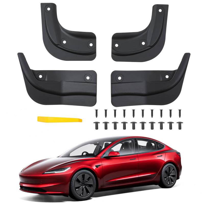 DREAMIZER Auto Schmutzfänger für Model 3 Highland, 4 Stück Spritzschutz Kotflügel kompatibel mit Tesla Model 3 2024 Highland, Auto Kotflügelschutz, Spritzschutz, Schmutzfänger vorne und hinten von DREAMIZER