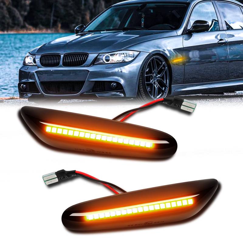 DREAMIZER Auto Seitenblinker, 2 Stück Auto Seitenmarkierung Signal Licht mit Canbus Fehlerfrei 18 LEDs 2835 SMD kompatibel mit 1er E81 E82 E87 E88 3er E46 E90 E91 E92 E93 5er E60 E61 X1 E84 X3 E83 von DREAMIZER