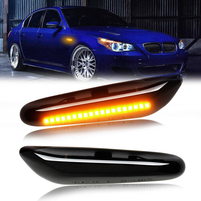 DREAMIZER Auto Seitenblinker, 2 Stück Auto Seitenmarkierung Signal Licht mit Canbus Fehlerfrei 18 LEDs 2835 SMD kompatibel mit 1er E81 E82 E87 E88 3er E46 E90 E91 E92 E93 5er E60 E61 X1 E84 X3 E83 von DREAMIZER