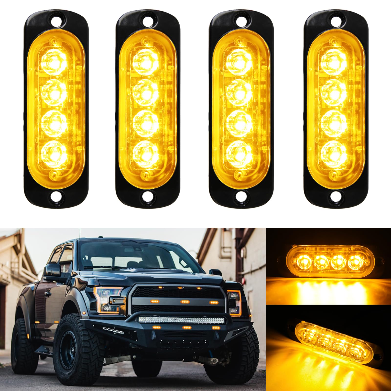 DREAMIZER Auto Warnleuchte, 4PCS 4 LEDs Notfall-Stroboskop Blinklichter, 12V/24V Warnlicht Strobe Beacon Light Mit 18 Blinkmodi Für LKW Traktor Baggerlader Gabelstapler ATV UTV Pickup LKW Fahrzeuge von DREAMIZER