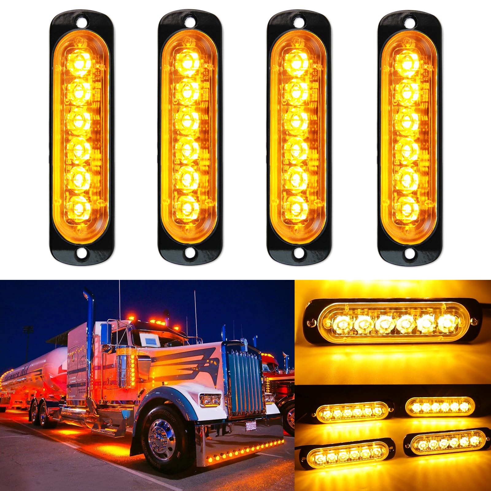 DREAMIZER Auto Warnleuchte, 4PCS 6 LEDs Notfall-Stroboskop Blinklichter, 12V/24V Warnlicht Strobe Beacon Light Mit 18 Blinkmodi Für LKW Traktor Baggerlader Gabelstapler ATV UTV Pickup LKW Fahrzeuge von DREAMIZER