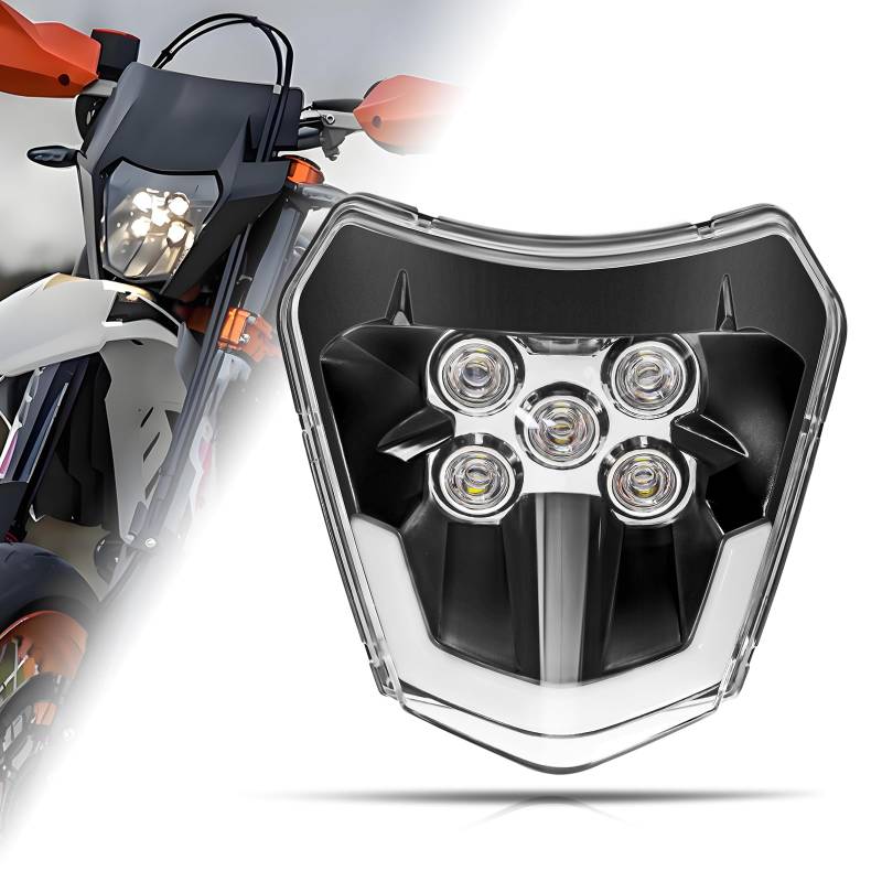 DREAMIZER Dirt Bike Scheinwerfer, DOT E24 Universal Motorrad LED Scheinwerfer Universal für Motorrad Dirt Bike Pit Bike Motocross Enduro Supermoto EXC XCW 250 350 450 500 2014-2023 SMC R 690 ATV von DREAMIZER