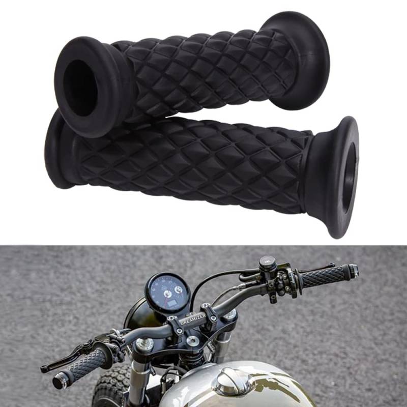 DREAMIZER Motorrad Cafe Racer Lenkergriffe, Vintage 7/8" 22mm Motorrad Gummi rutschfeste Lenkergriffe für Custom Dirt Bike Bobber(Bar-Ende Offen:Schwarz) von DREAMIZER
