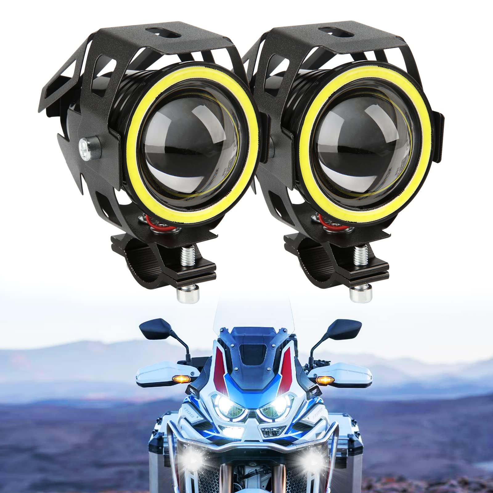 DREAMIZER Motorrad Frontscheinwerfer, Motorrad Scheinwerfer DRL mit Angel Eyes Licht, 12V 24V Motorrad Nebelscheinwerfer Kompatibel mit R1200GS 1200XRT Touring ATV UTV off road Buggy Sandbahn DREAMIZER Motorrad Frontscheinwerfer, Motorrad Scheinwerfer DRL mit Angel Eyes Licht, 12V 24V Motorrad Nebelscheinwerfer Kompatibel mit R1200GS 1200XRT Touring ATV UTV off road Buggy Sandbahn von DREAMIZER