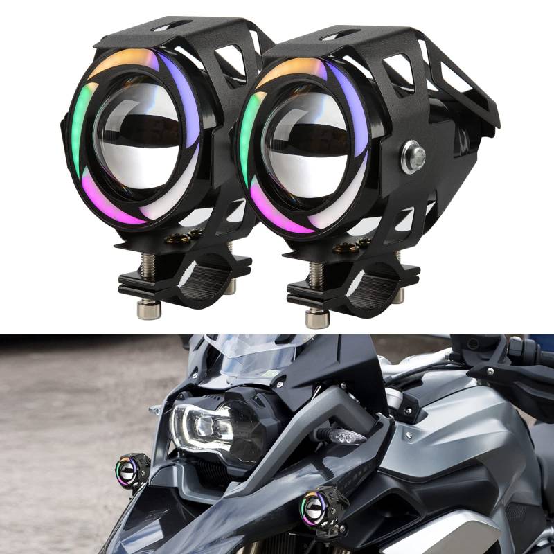 DREAMIZER Motorrad Frontscheinwerfer, Scheinwerfer DRL Mit Angel Eyes Licht, 12V 24V Nebelscheinwerfer Kompatibel Mit R1200GS 1200XRT Touring ATV UTV, Hoch/Tief/Strobe 3 Lichtmodi von DREAMIZER