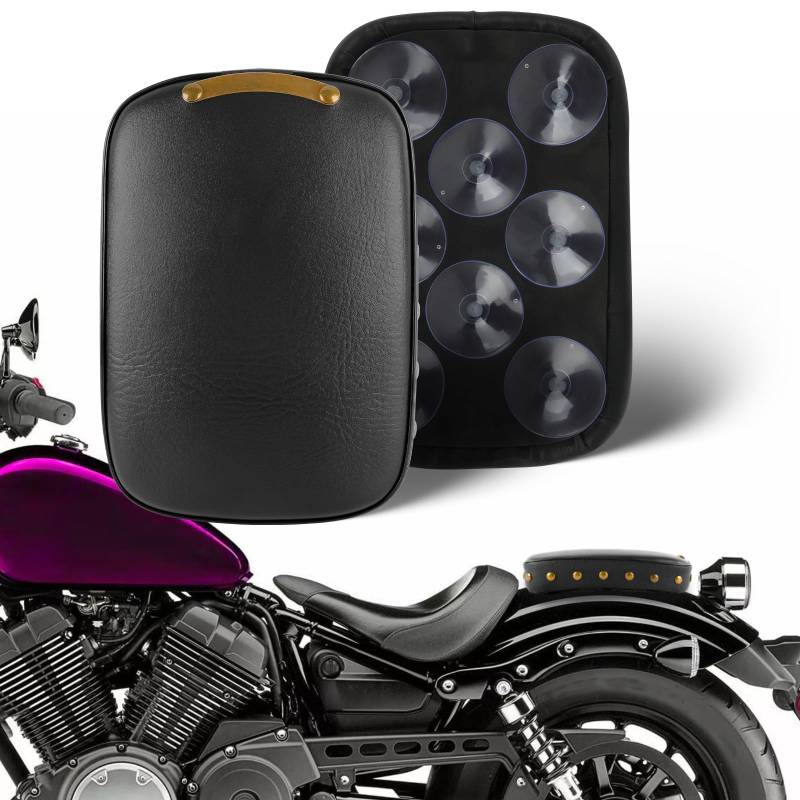 DREAMIZER Motorrad Leder Sozius Situpad mit 8 Saugnäpfen Leder hinten Sozius Sitzkissen Kompatibel mit Harley Bobber Sportster Softail Touring XL 883 1200 Cruiser Custom (Schwarz-Niet) von DREAMIZER