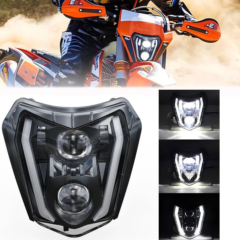 DREAMIZER Motorrad Scheinwerfer Tagfahrlicht E-geprüft für Dirt Bike Motocross Enduro Supermoto EXC XCW 250 350 450 500 2014-2023 SMC-R 690 von DREAMIZER