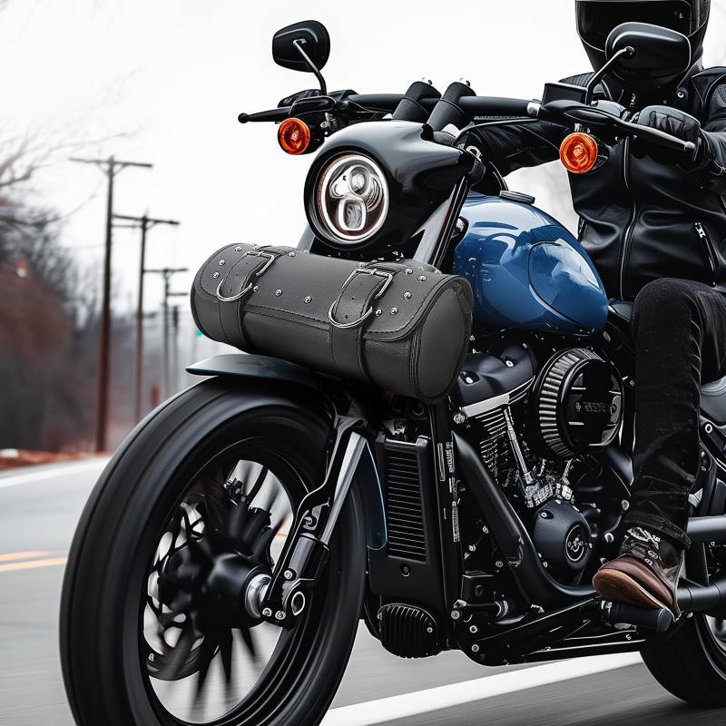 DREAMIZER Motorrad Tasche Universelle Motorrad Satteltaschen PU-Leder Motorradtaschen Wasserdicht Motorrad Werkzeugtasche für Motorrad Fahrrad mit 2 Befestigungsgurten Schwarz Motorradtasche von DREAMIZER
