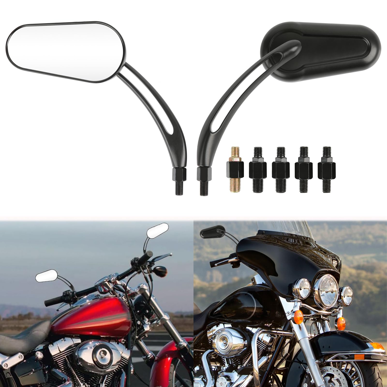 DREAMIZER Schwarz Motorradspiegel, 8 mm/10 mm Ovale Form Upgrade-Motorrad-Rückspiegel, kompatibel mit Bobber ATV Street Bike Cruiser Chopper DREAMIZER Schwarz Motorradspiegel, 8 mm/10 mm Ovale Form Upgrade-Motorrad-Rückspiegel, kompatibel mit Bobber ATV Street Bike Cruiser Chopper von DREAMIZER