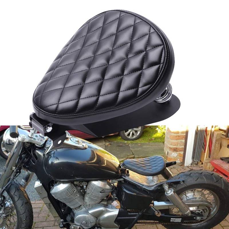 DREAMIZER Bobber-Sitz Motorrad-Solo-Sitz-Kit mit gefedertem weichem Motorrad-Heckpolster-Sattel für Sportster XL1200 883 48 Forty Eight Fatboy Softtail Dyna Street Glide (Schwarz Rhombus) von DREAMIZER